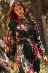 Green Floral Printed Midi Dress