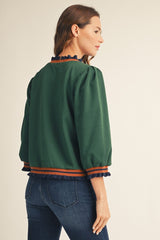 Hunter Green Ruffle Edge Detail Contrast Top