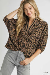 Latte Animal Print Knit Blouse