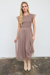 Polka Dot Chiffon Smocked Midi Dress