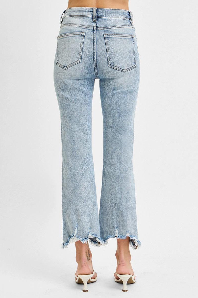 Curvy Fiona's High Rise Cropped Flare Jeans with Frayed Hem