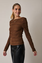 Long Sleeve Brushed Lace Ruffle Top