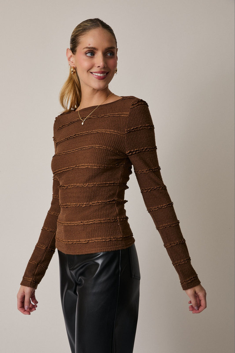 Long Sleeve Brushed Lace Ruffle Top