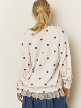 Cream Polka Dot Long Sleeve Textured Top