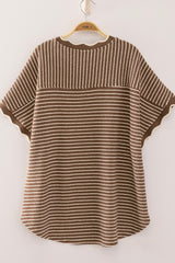 Scalloped Trim Strip Knit Top