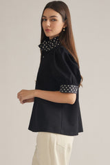 Polka Dot Accent Puff Sleeve Top