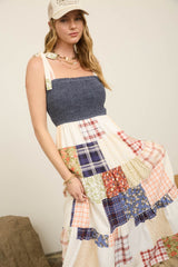 Smocked Patchwork Tiered Maxi Dress
