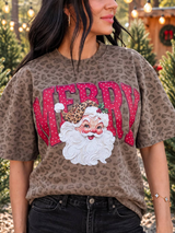 Leopard Merry Santa Tee