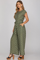 Sleeveless Polka Dot Front Tie Jumpsuit