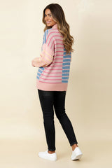 Curvy Stripe Colorblock Half Zip Sweater