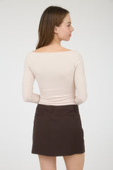 Boat Neck Long Sleeve Solid Knit Top