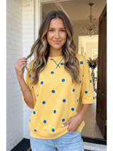 Yellow and Navy Oversized Polka Dot Top