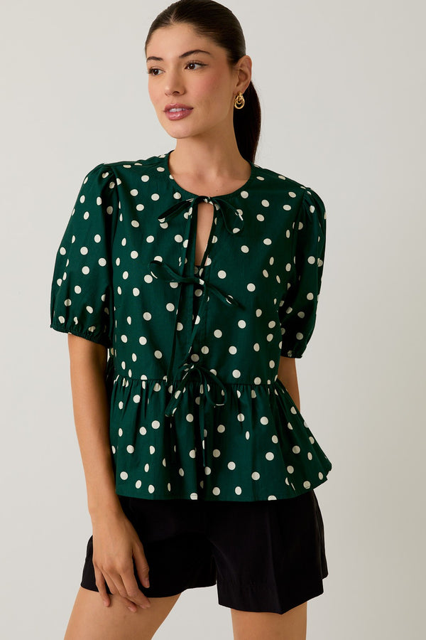 Green Polka Dot Puff Sleeve Top