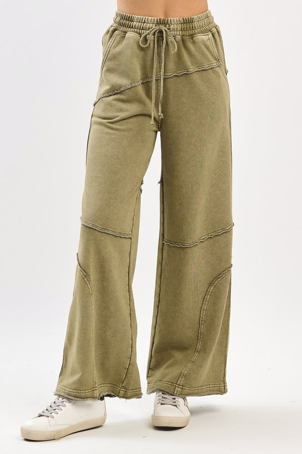 Olive Terry Knit Mineral Wash Pants