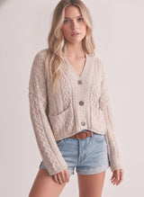 Beige Sailor Knotted Big Button Cardigan