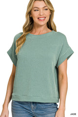 Raised Rib Cap Sleeve Top