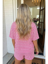 Striped Raised Rib Shorts Set