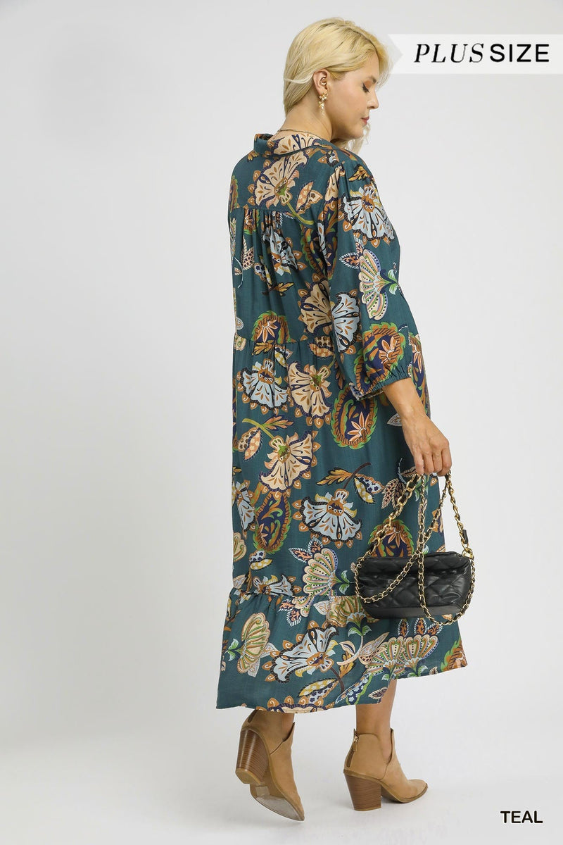 Curvy Boho Paisley Tiered Midi Dress