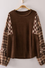 Soft Plaid Contrast Sleeve Top