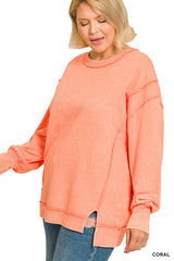 Curvy Acid Wash F/ Terry Exposed-Seam Sweatshirt