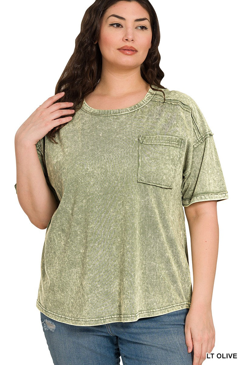 Curvy Acid Washed Relaxed Fit Top