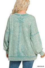 Curvy Acid Wash French Terry Pocket Pullover