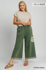 Curvy Hunter Green Peace Sign Embellished Cropped Pants