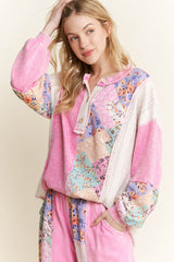 Pink Mineral Washed Floral Lounge Top