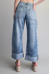 Denim Wide Leg Barrel Cuffed Jeans