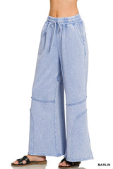 Premium French Terry Washed Exposed Seam Flare Pants