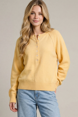 Yellow Dolman Sleeve Half Button Sweater