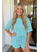 Striped Raised Rib Shorts Set