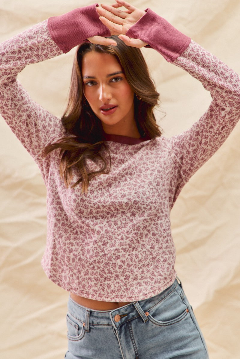 Ivory Floral Knit Long Sleeve Top