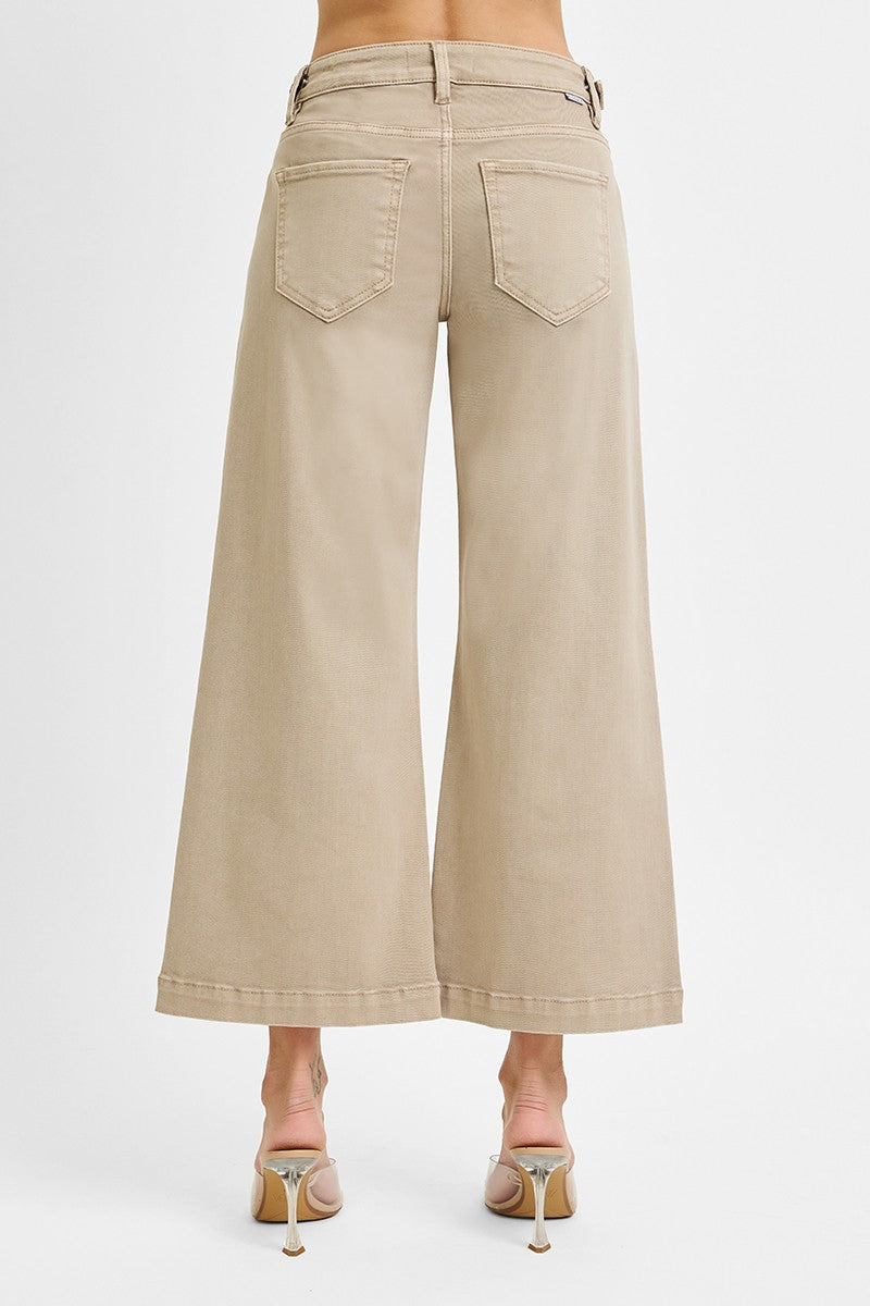 Newlin's Taupe TC Mid Rise Crop Wide Leg Jeans