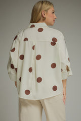 Curvy Cream and Brown Polka Dot Shirt