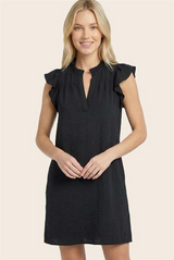 Black Split Neck Ruffle Sleeve Dress
