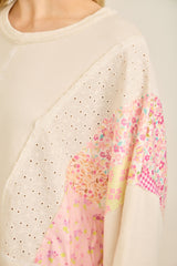 Beige Eyelet and Floral Top