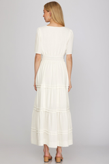 Half Sleeve Elastic Waist Midi Dress