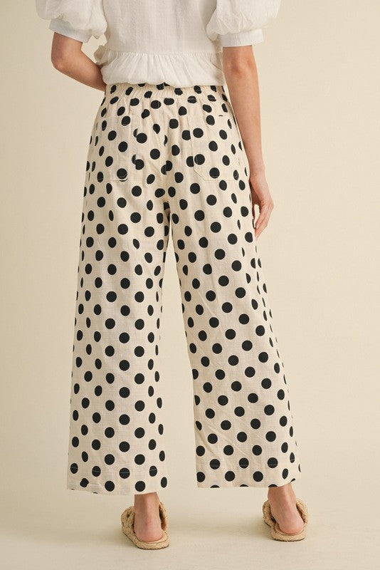 Cream Pants With Black Polka Dots & Pockets