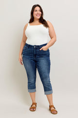 Curvy Dark Wash Cuffed Capri
