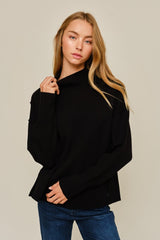 Black Side Slit Hem Mock Neck Sweater