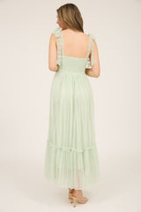 Polka Dot Chiffon Tie Strap Ruched Maxi Dress