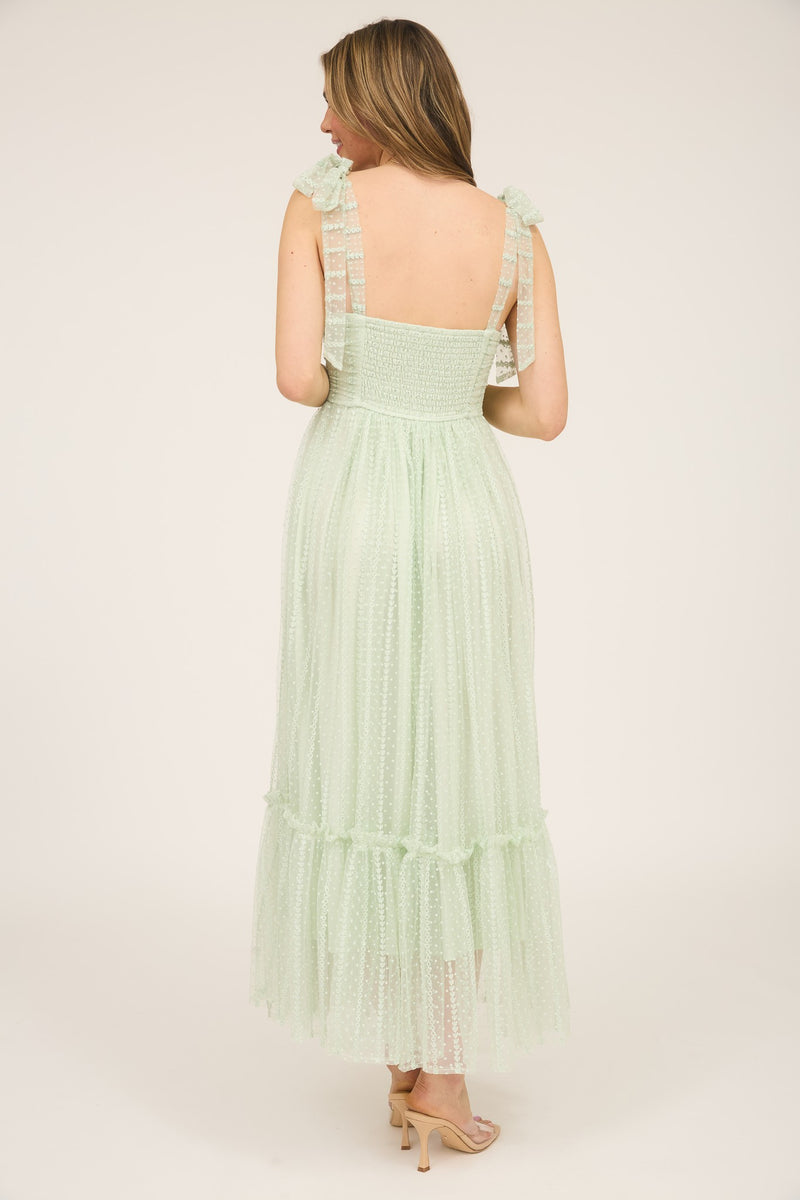 Polka Dot Chiffon Tie Strap Ruched Maxi Dress