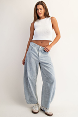 Mineral Washed Striped Barrel Jeans