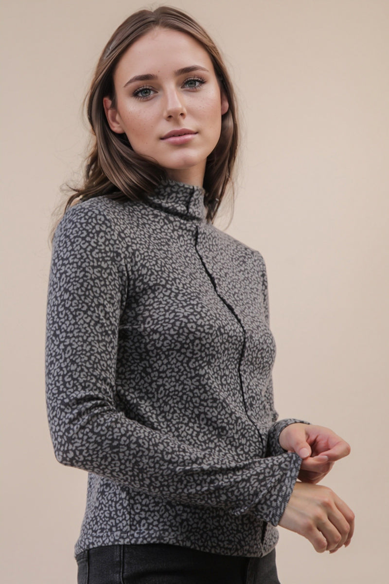 Leopard Ribbed Fitted Top