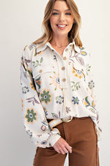 Ecru Floral Collared Top