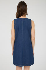 Gold Button Down Sleeveless Denim Mini Dress