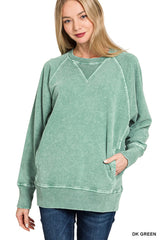 Snow Washed French Terry Pullover With Pockets