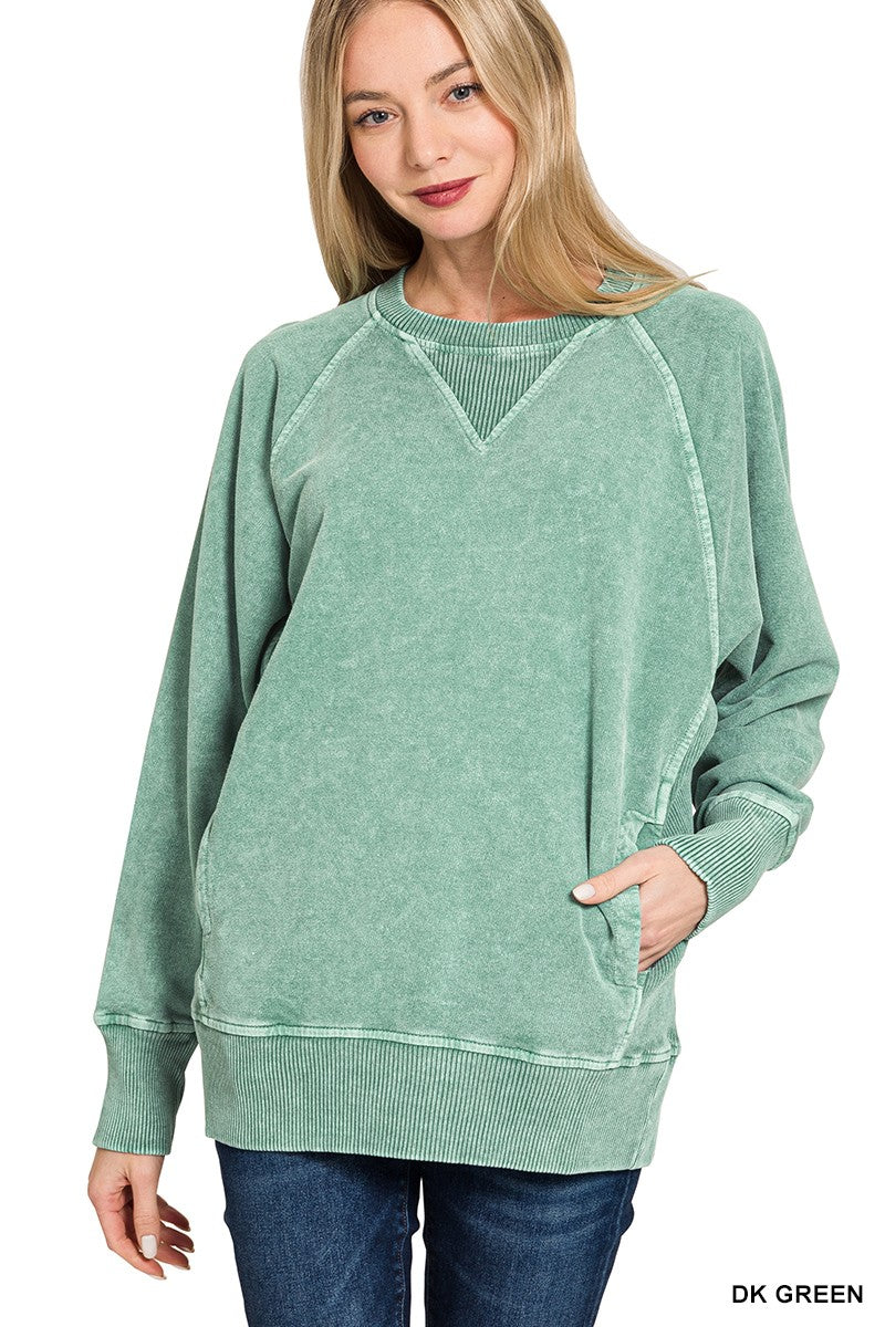 Snow Washed French Terry Pullover With Pockets