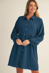 Teal Tiered Button Down Dress